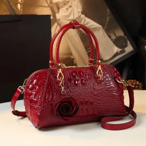 Sac À Main Cuir Femmes Croco Avec Pompon