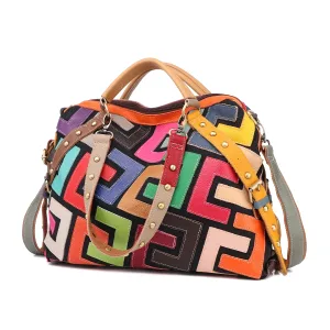 Sac À Main Cuir Motif Multicolore