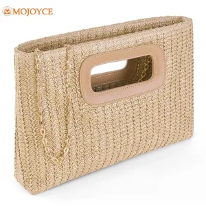 Pochette En Paille Tissée Beige Pour Femme