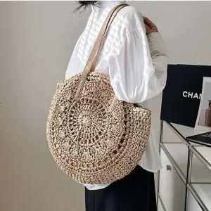 Sac À Bandoulière Rond En Paille Pour Femme